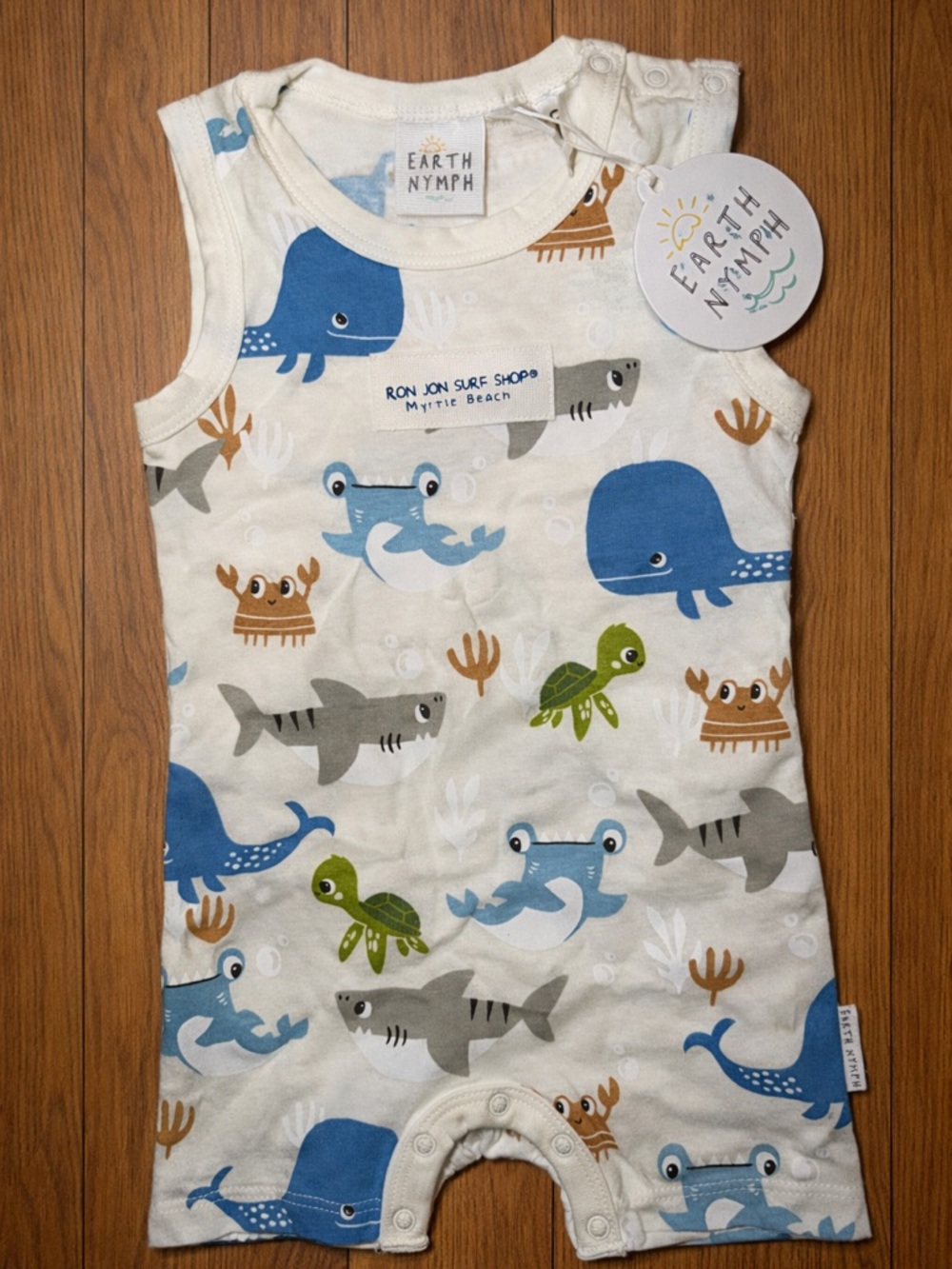 Earth Nymph Baby Romper 3M NWT Ocean Sea Animal Sleeveless Outfit Ron Jon Surf